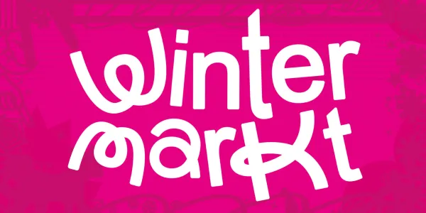 Pinke Grafik mit Wintermarkt Titel