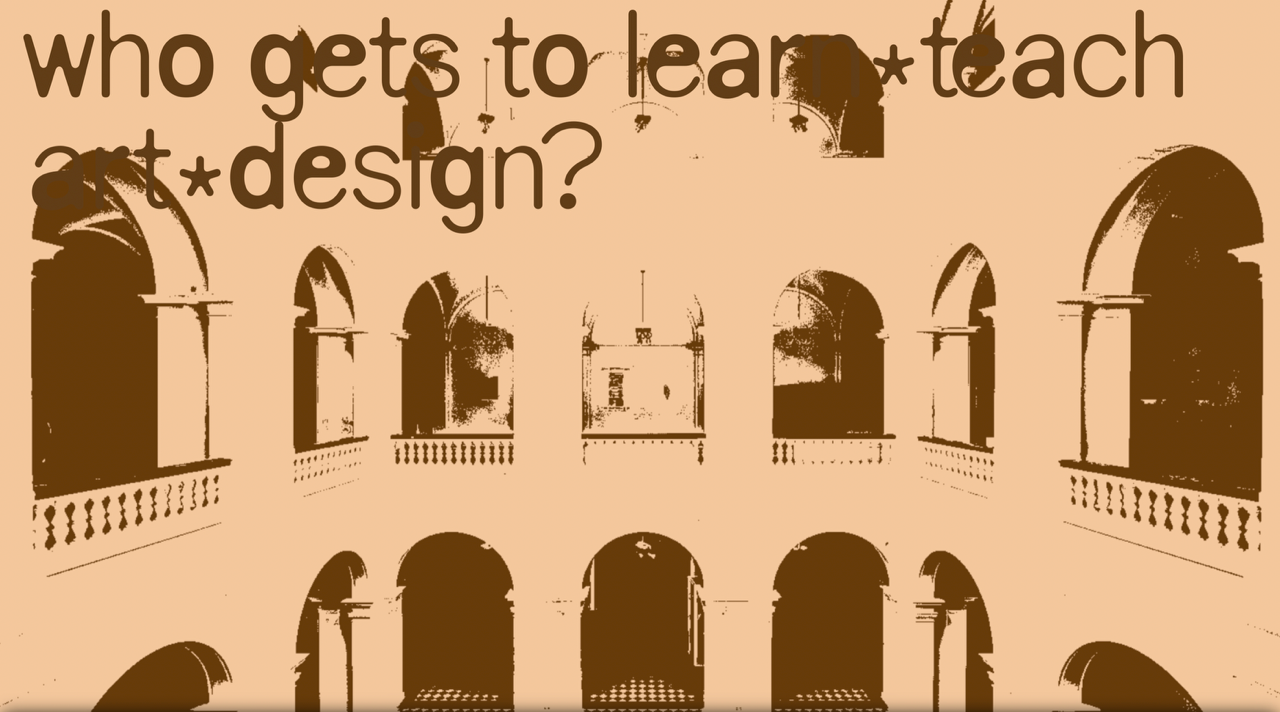 Lichthof mit der Frage "Who gets to teach design?"
