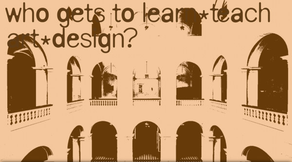 Lichthof mit der Frage "Who gets to teach design?"
