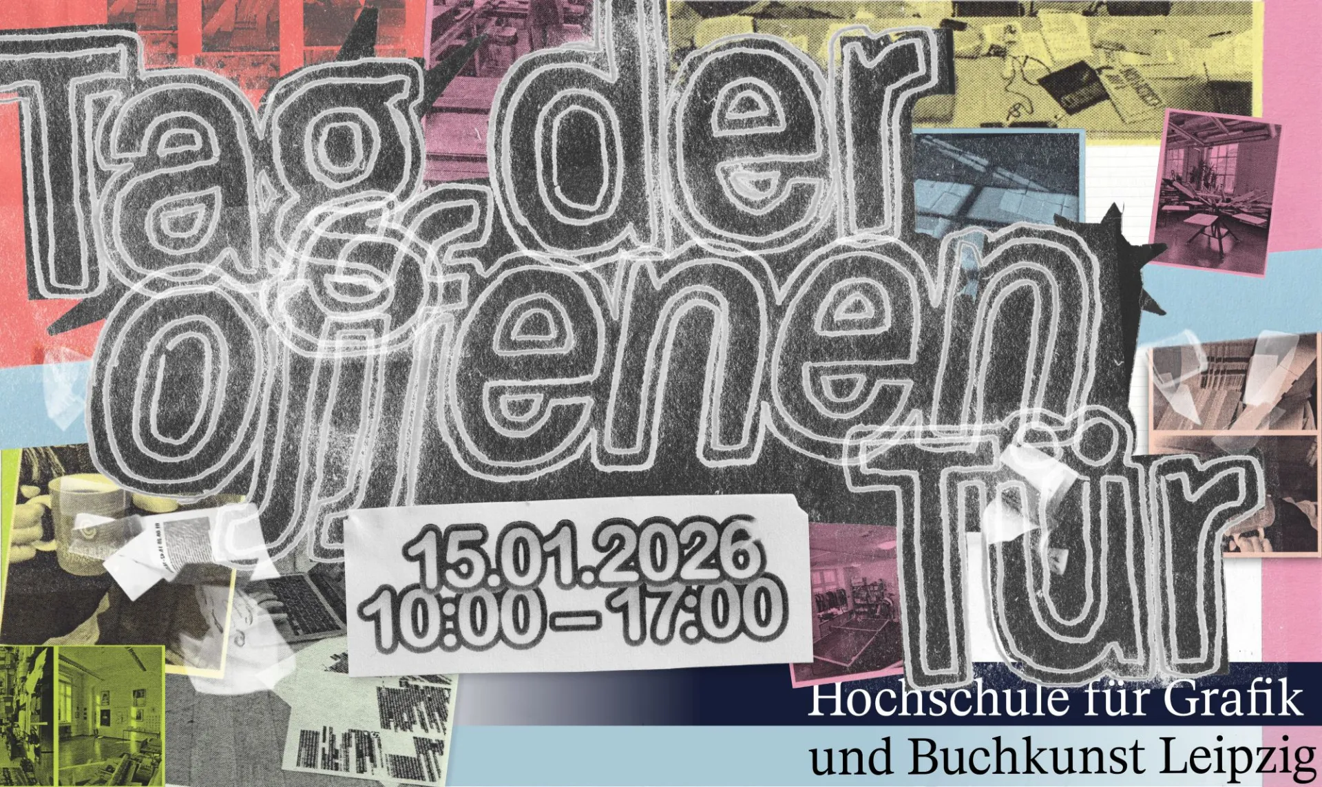 Collage mit typografischen Elementen zum Tag der offenen Tür